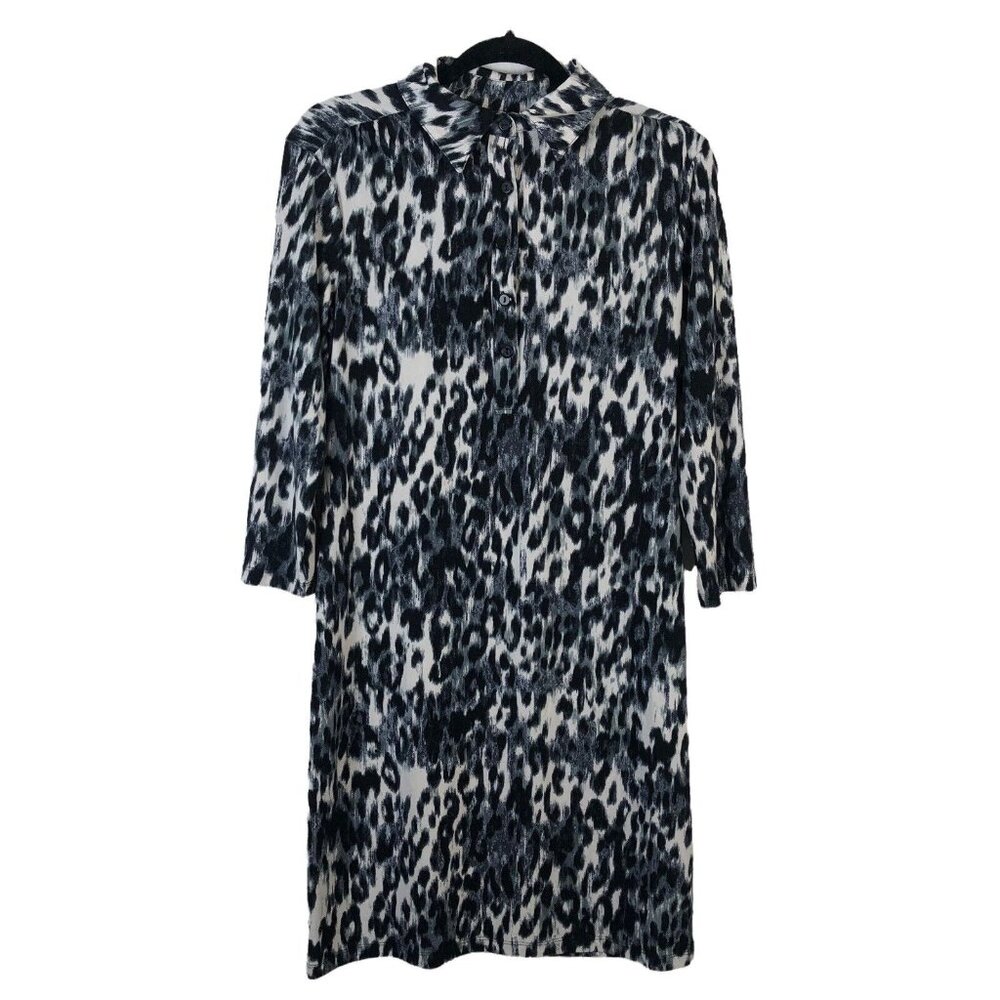 Carole Little 4 Shift Dress Long Sleeve Animal Print Button Front Collared